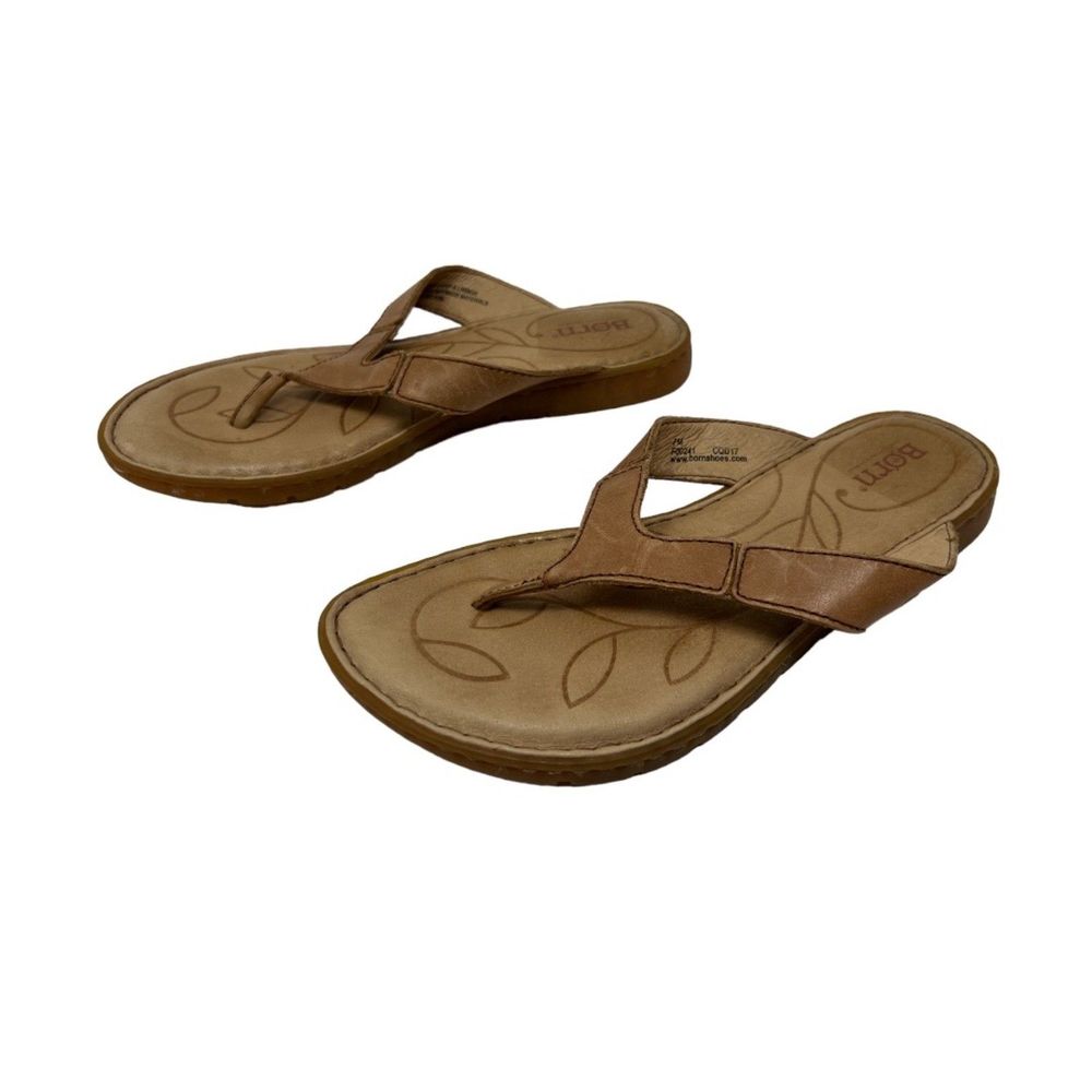 Born sandals 7 womens amelie leather thongs natural brown flip flop shoes - Picture 3 of 8